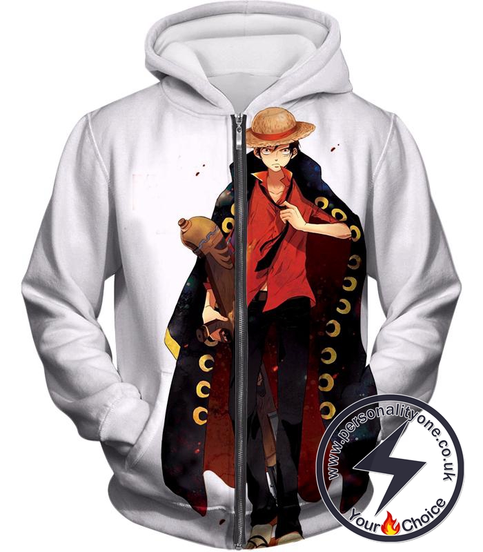 One Piece Future Pirate King Straw Hat Luffy Cool White Zip Up Hoodie